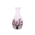 Elegante japanische Sake-Karaffe aus Milchglas mit feinem rotem Kirschblütenmuster - Sakura Kanne / 320ml