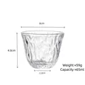 Mini 65ml heat-resistant transparent glass tea cup with textured finish and dimensions - No. 65 Cup (Hammered Texture) / 65ml