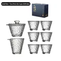 Japanisches gehämmertes Glas-Teeset mit Goldrand, 2 Kannen und 6 Tassen im Geschenkset - 8-teiliges Set / Eistau 8er-Set (Goldrand) Geschenkbox