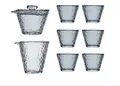 Set da tè giapponese da 8 pezzi in vetro martellato con gaiwan e trama ghiaccio - Set da 8 Pezzi (Imballaggio in Schiuma) / Grigio