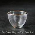 Japanese hammer textured glass tea cup with gold rim, crystal transparent 5.8cm diameter - Pattern 20 Gold-Rimmed / Diameter 5.8cm Height 4.3cm