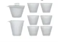 Set da tè giapponese in vetro smerigliato con brocca gaiwan e sei tazze - Set da 8 Pezzi (Imballaggio in Schiuma) / Bianco Smaltato Smerigliato