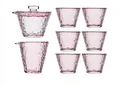 Elegante set da tè in vetro rosa resistente al calore con trama martellata, gaiwan e tazze - Set da 8 Pezzi (Imballaggio in Schiuma) / Rosa