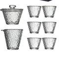 Japanisches Tee-Set aus Hammerschlagglas mit Gaiwan, Krug und sechs passenden Tassen - 8-teiliges Set / Eistau 8er-Set (Transparent) Schaumverpackung