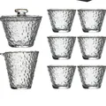 Komplettes 8-teiliges Glas-Teeset mit Hammerschlag-Gaiwan und 6 Teetassen Set - 8-teiliges Set / Eistau 8er-Set (Goldrand) Schaumverpackung