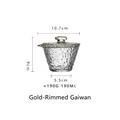Japanische Glas-Gaiwan-Teetasse mit Hammerschlag-Textur, Goldrand am Deckel, 190 ml - 190ml / Eistau Gaiwan (Goldrand)