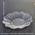 Transparenter Glas-Teelicht-Untersetzer mit Goldrand und Sonnenblumendesign - Sunflower coaster (gold edge)