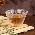 Clear Japanese style glass tea cup with vertical hammer pattern and textured finish - Style 5 (KB001)