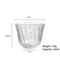 65ml transparent mini glass tea cup with star pattern engraving and dimensions chart - No. 68 Cup (Star Carving)