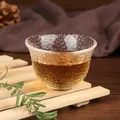 Premium Japanese hammered glass tea cup for Kung Fu tea tasting on natural bamboo mat - Style 11 (KB001)