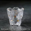 Japanese style hammered glass tea cup with gold dots and wavy gold rim - Robot Gold-Dotted Rim / Diameter 5.1cm Height 5.7cm