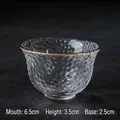 Japanese hammered glass tea cup with gold rim and crystal clear texture - Round Dotted Gold-Rimmed / Diameter 6.5cm Height 3.5cm