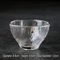 Japanese hammered glass tea cup with gold rim and crystal clear finish - Willow Gold-Dotted Rim / Diameter 6.8cm Height 4.5cm