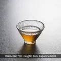 Japanese textured glass tea cup with 60ml capacity for Kung Fu tea service - Small Bottom Plaid Clear / Diameter 7cm Height 5cm 60ml