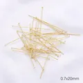 Clous à tête plate T-pins dorés 14K pour la fabrication de bijoux DIY 0.7x20mm - Clous en T / 0.7x20mm (50 Pièces/Paquet)