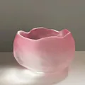 Frosted pink glass tea cup with an irregular wavy rim for elegant tea tasting - Frosted Pink Tea Cup