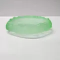 Elegant frosted green glass tea saucer with wavy edges for traditional ceremony. - Frosted Green Cup Coaster