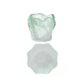 Japanese style light green frosted glass tea cup with smoke-swirl texture and flower shape - Frosted Green Smoke Cup Saucer Set
