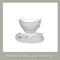 Premium frosted white ice texture glass tea cup with matching saucer variant set - Cup and Coaster Set / Frosted