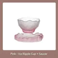 Artistic pink gradient frosted glass tea cup with ice texture and matching coaster - Cup and Coaster Set / Matte Pink