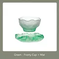 Premium frosted green ice-textured glass tea cup with matching textured coaster saucer - Cup and Coaster Set / Matte Green
