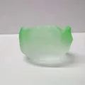 Artistic frosted glass tea cup with a green gradient and unique irregular wavy rim - Frosted Green Tea Cup