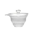 Elegant frosted textured glass tea fair cup with gold rim and flower lid knob detail - Clear Frosted Gaiwan