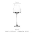 Bordeaux crystal wine glass 500ml with angled rim and extra tall stem, 280mm height - Single Piece / Transparent (Slanted Mouth)