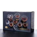 Service à thé en verre de cristal 10 pièces avec texture nervurée, gaiwan et tasses - Ensemble de 10 pièces / Transparent