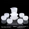 Elegant minimalist white jade glass Kung Fu tea set with gaiwan, fair cup and six cups - Drum Cup 8-Piece Set
