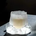 Elegant Japanese style handmade frosted glass tea cup with ice mountain shape coaster set - Mini Mountain Cup & Coaster Set / Frosted