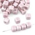 Cuentas cuadradas de cerámica rosa crema para creación de joyas DIY - 6mm (10 Pieces Pack) / Lavanda