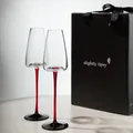 Set of two elegant crystal champagne glasses with red stems and black gift box - Red Stem Black Base Champagne Glass / 2 Pieces/Gift Box