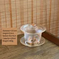 Exquisite Gaiwan Teeschale aus Hammerschlagglas mit Goldrand und Pflaumenblütenmuster - Gaiwan mit Pflaumenblütenmuster / Pflaumenblüte + Goldrand-Untersatz