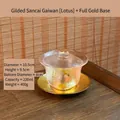 Handbemalte Sancai-Teetasse aus Kristallglas mit Goldrand und Lotusmuster, 220 ml Fassungsvermögen - Lotus-Gaiwan mit Gold-Untersatz / Lotus + Gold-Untersatz
