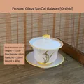 Exquisite handbemalte Glas-Gaiwan-Teeschale mit elegantem Goldrand und Orchideenmuster - Glasierter mattierter Gaiwan / Glasierte Orchidee