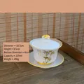 Traditionelle Sancai Gaiwan aus Milchglas mit handgemaltem Bambusdekor und Goldrand-Finish - Glasierter mattierter Gaiwan / Glasierter Bambus