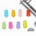 Detailed view of colorful resin gummy bear connector charms for handmade DIY jewelry - 23x11mm / Double Ring Bear / Set of 8