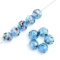 Light blue hand-painted hollow lampwork glass bubble beads for DIY jewelry making - 14mm (Aperture 2mm) / Blue Spotted
