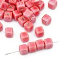 Glänzende rosa quadratische Keramikperlen für DIY handgefertigte Ketten und Armbänder - Wassermelonenrot