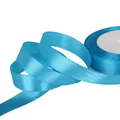 Premium blue satin ribbon roll for DIY handmade craft projects and floral gift wrapping - Lake Blue