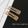 Pair of elegant minimalist golden rectangular alligator hair clips sized 1.6cm x 6cm - Gold Narrow Hollow Square Clip