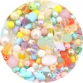 Assorted pastel acrylic DIY beads in various shapes for handmade jewelry making - 30g Pack / Transparent Spring Series