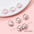 Iridescent pink baroque style faux pearl loose beads 12x14mm for DIY jewelry - Straight Hole Round Concave Irregular Style / 2 Pieces/Pack (Aperture approx. 0.8mm) / Iridescent Pink