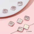 11mm iridescent square baroque pearl beads for DIY necklace and bracelet jewelry making - Square (Perforated) / 2 Pieces/Pack (Approx. 0.8mm Hole, 11mm) / Iridescent Pink