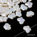 Baroque style iridescent imitation pearl shell beads 9x12mm for DIY jewelry crafting - Butterfly / 2 Pieces/Pack (Approx. 0.8mm Hole, 9x12mm) / AB White
