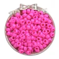 Vibrant hot pink acrylic barrel pony beads with large holes for DIY jewelry making crafts - Solid Rose Red