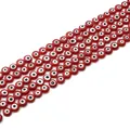 Red flat round evil eye glass beads for DIY jewelry making and bracelet charms - Red