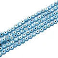 Light blue flat round evil eye glass loose beads for DIY handmade jewelry crafts - Sky Blue
