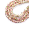 Vintage faceted glass beads with pink rose floral pattern for DIY jewelry making - Pink